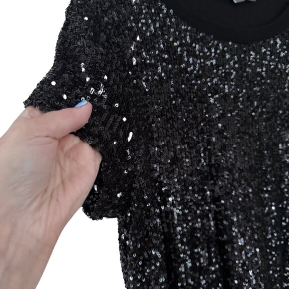 Elliot Lauren Black Sequin Short Sleeve Top Women's Size Medium - Picture 7 of 12